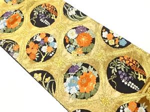 丸文に花々模様織出し袋帯